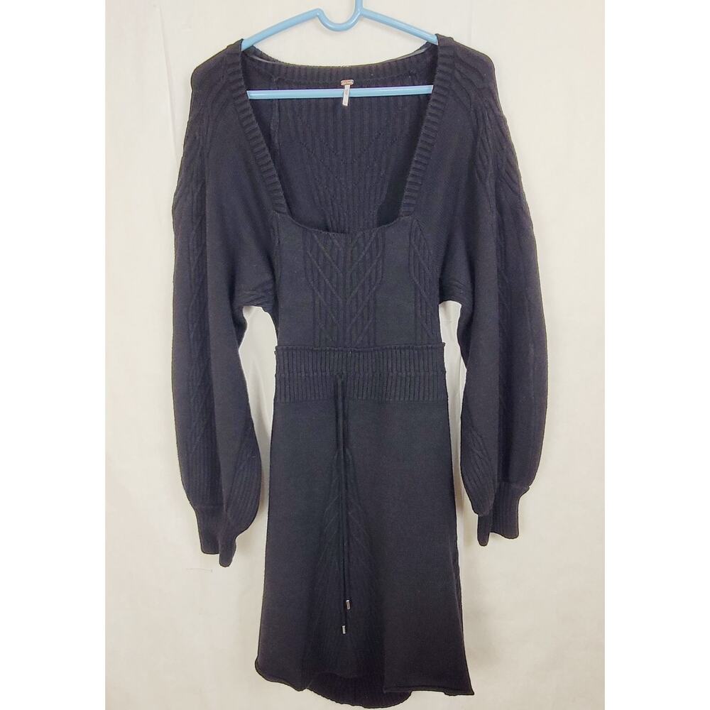 Free People black balloon sleeve open back sweater dress Size XL Comfycore Retro - Picture 3 of 10